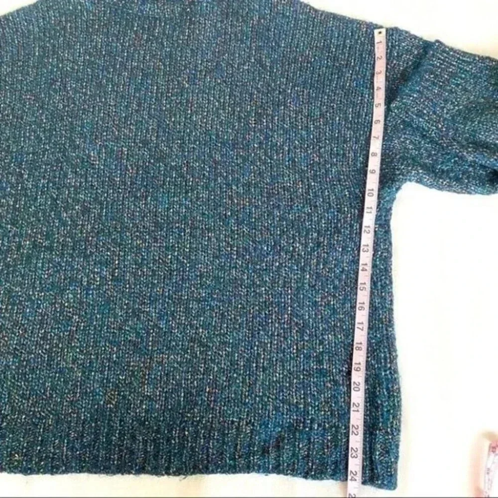 ZARA KNIT Italian Yarn Turtleneck Metallic Thread Knit Sweater Emerald Green